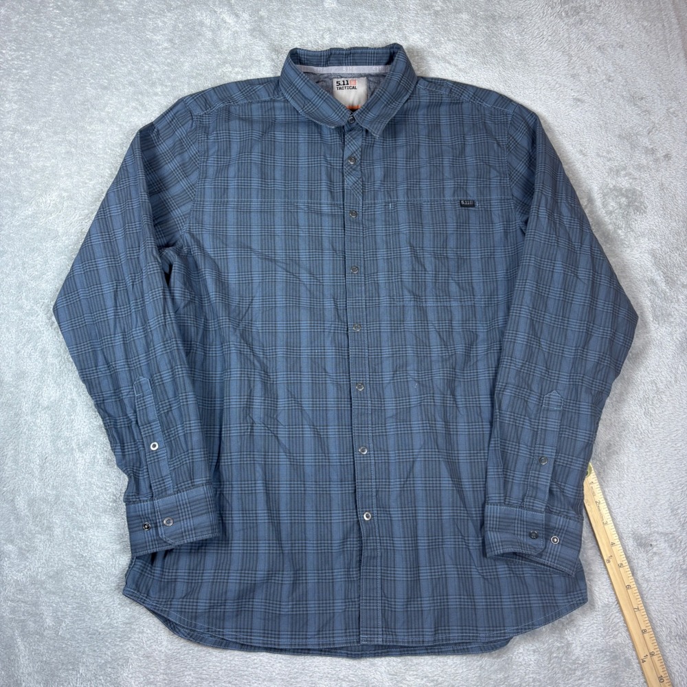 5.11 Tactical Shirts Men Large Plaid Button Down Long Sleeve Blue Outdoor